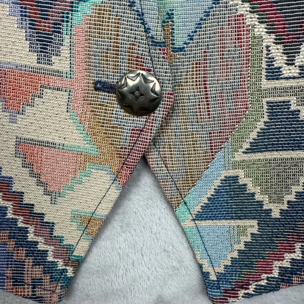 ⁠Vintage 90s Starfire Womens L Tapestry Vest Southwestern Aztec Woven BOHO USA